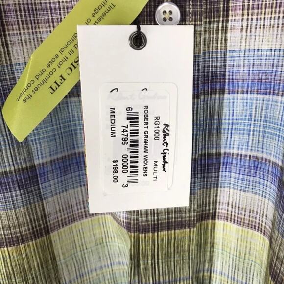 Robert Graham Long Sleeve Button Shirt Plaid Mens Medium Checkered Blue Green - Picture 3 of 6